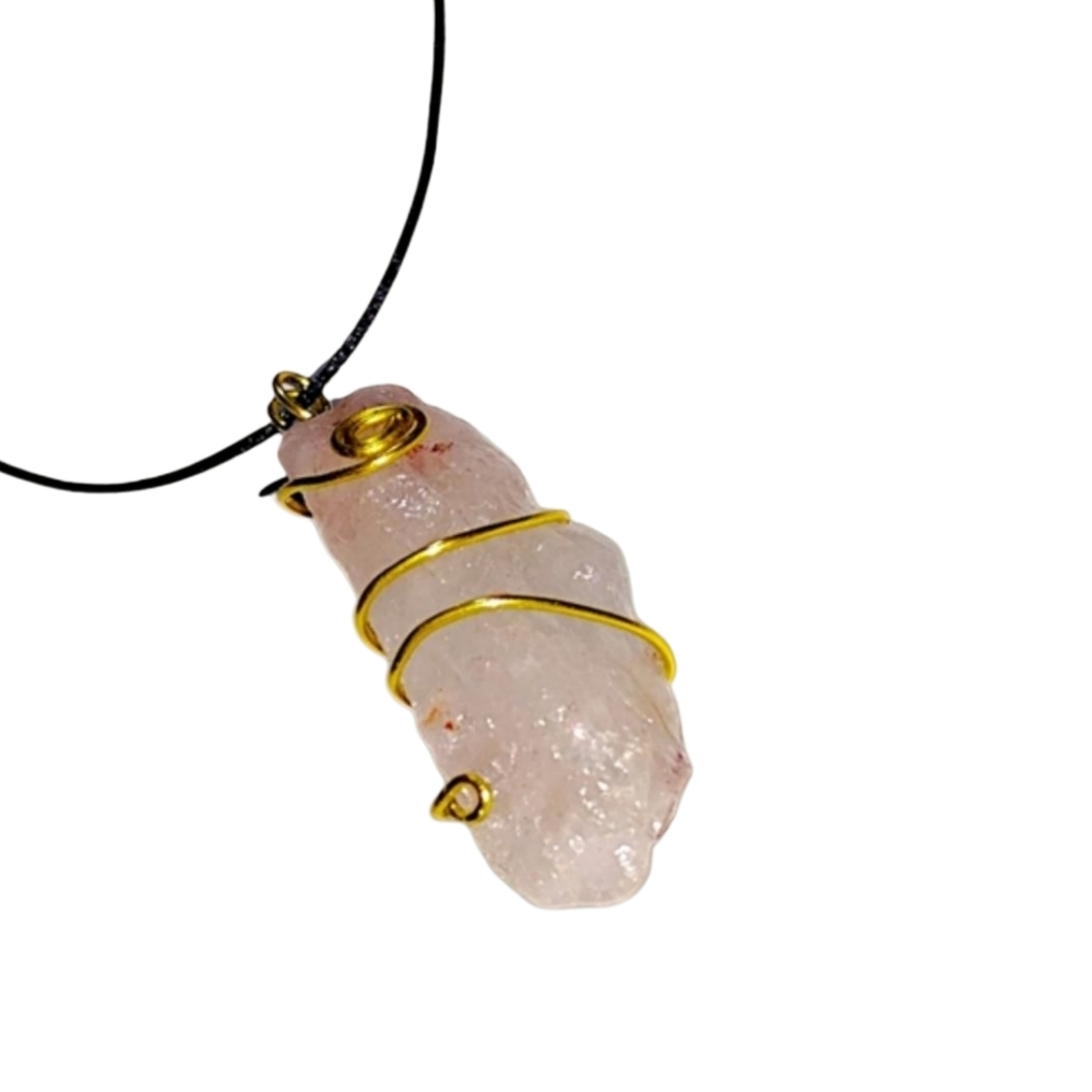 🙋10/$20.  Raw Pink Quartz Pendant Necklace with Black Leather Cord | NWOT
